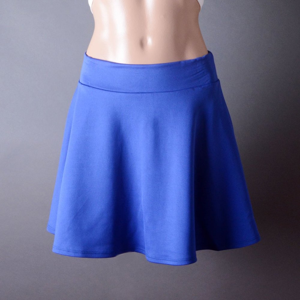 Royal Blue Cute High Waist Skater Pleated Flared Short Casual Womens Min Skirt